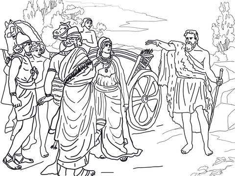 Jezebel And Ahab Meeting Elijah In Naboth'S Vineyard Coloring Page